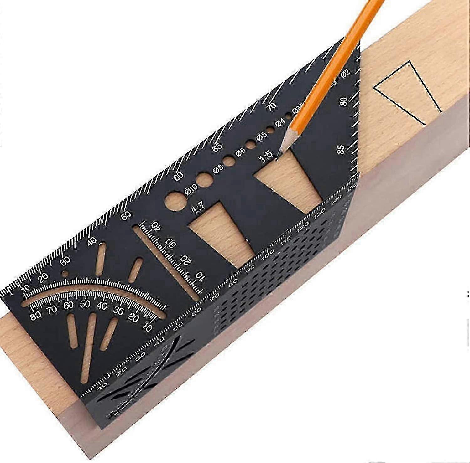 3D Mitre Angle Measuring Tool, Aluminum Alloy 45/90 Degree Layout Ruler Mutifunction Woodworking Square Ruler Gauge Measure Saddle Ruler for Engi