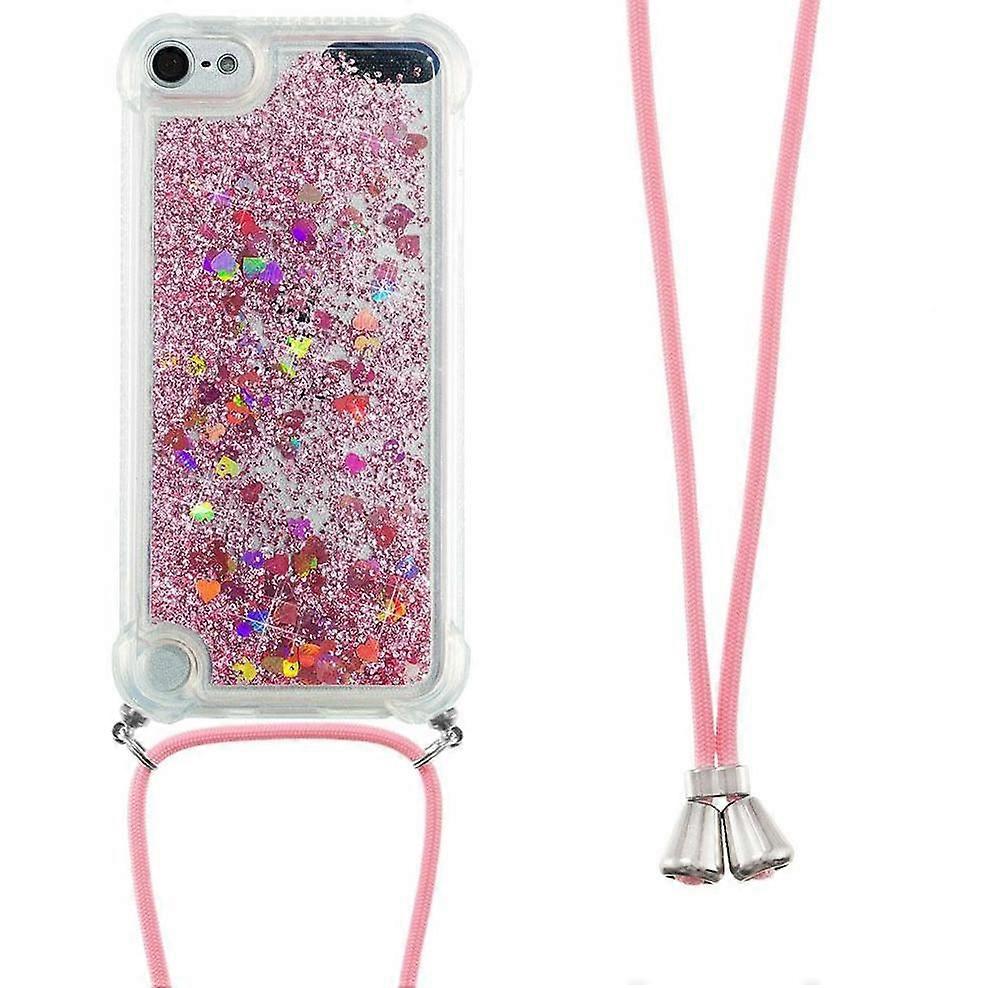 Compatible with iPod Touch 7/6/5 Case Lens protection Lightweight Adjustable Lanyard glitter four-corner shockproof