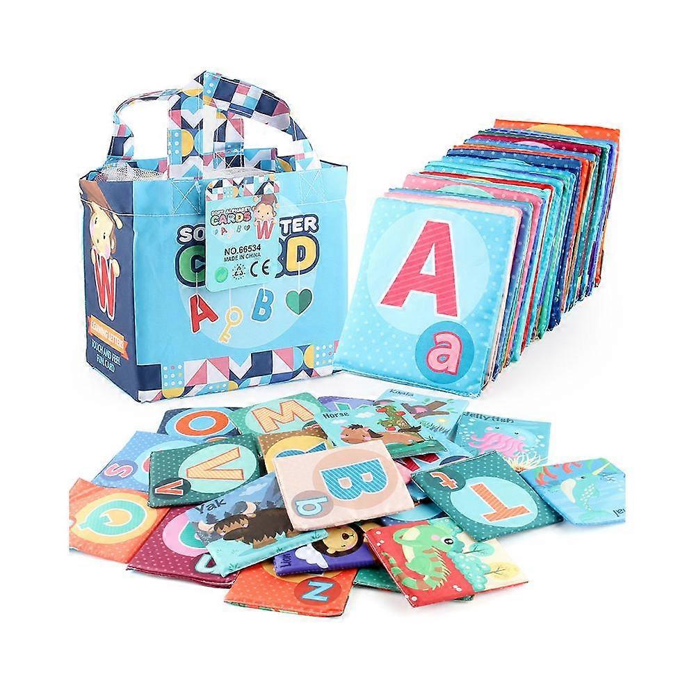 Soft Alphabet Cards Educational Toy Washable Fabric ABC Flash Cards for Babies Toddlers with 26 Letters Words for Learning Reading Language Skills