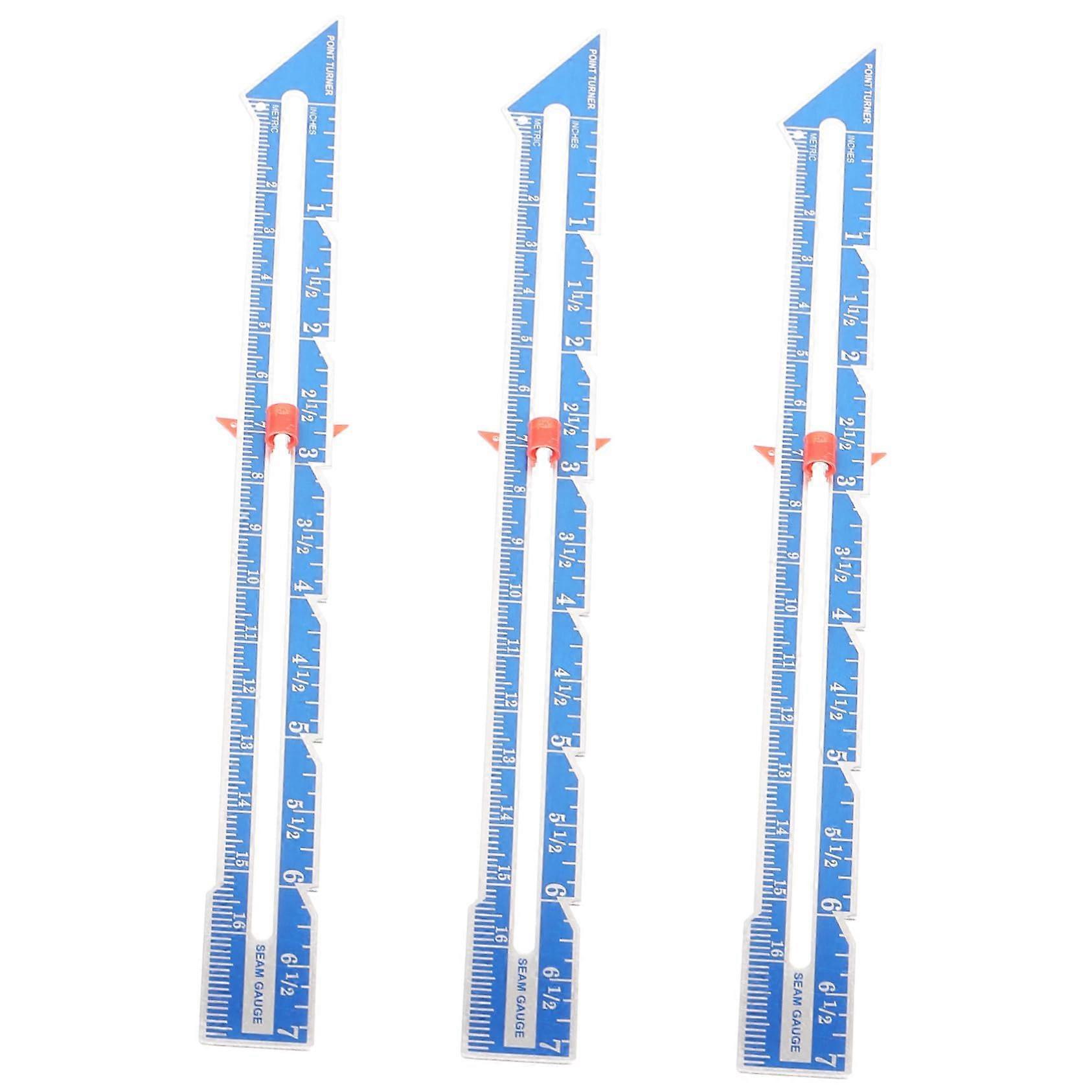 3Pcs Aluminum Sewing Gauge Ruler with Sliding Button for Quilting, Hem Measuring and DIY Tailors
