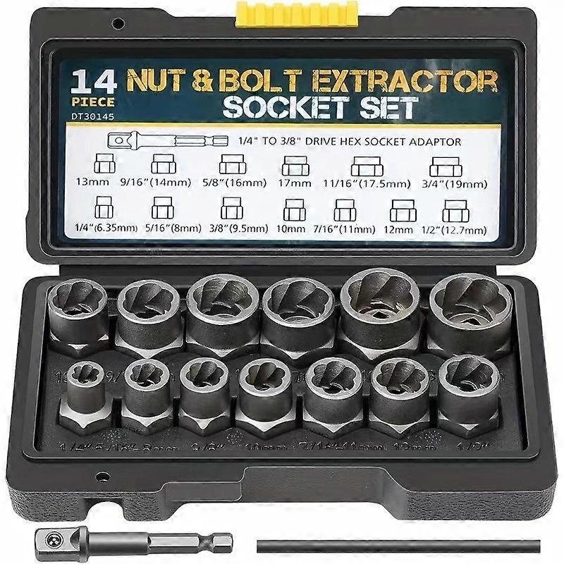 14PCS Impact Bolt & Nut Remover Set 3/8" Locking Wheel Damaged Nuts Extractor