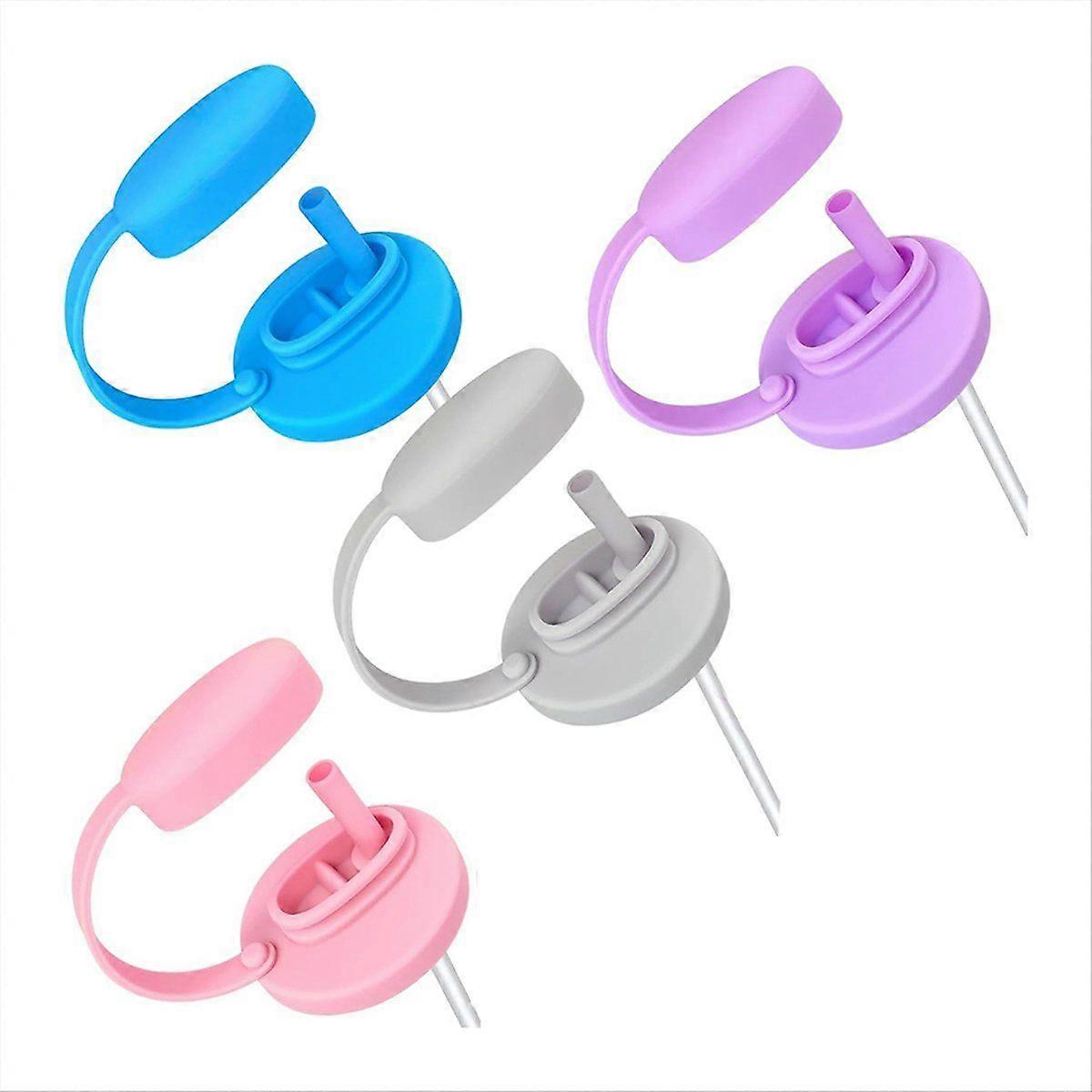 4 Pcs Silicone Soda Can Lids with Straw, Can Lids with Handle, Reusable Can Covers for Beverage, Ju