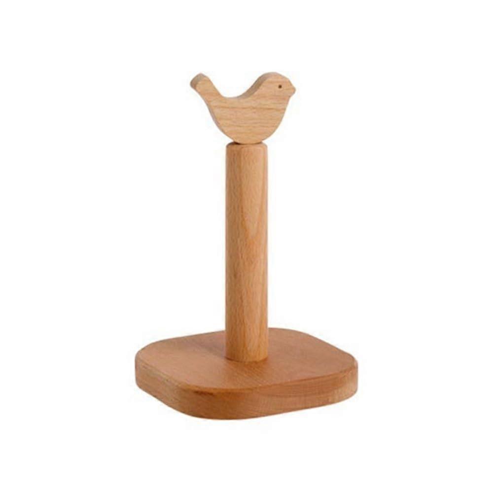 Paper Towel Holder Kitchen Countertop Beechwood with Decorative Bird , SpaceSaving Medium Size