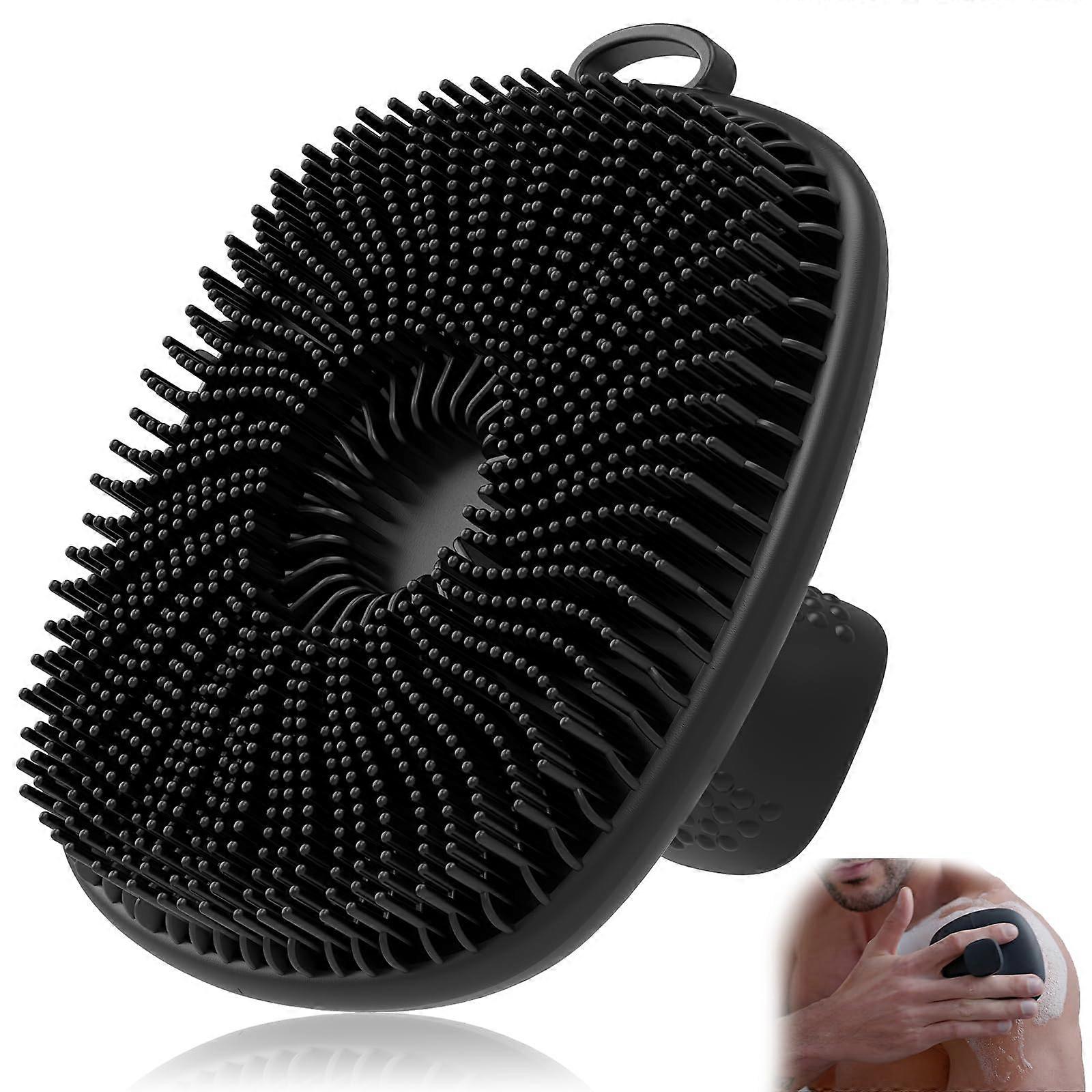 Silicone Body Scrubber for Sensitive Skin with Ergonomic NoSlip Handle, Black, Deep Pore Cleansing