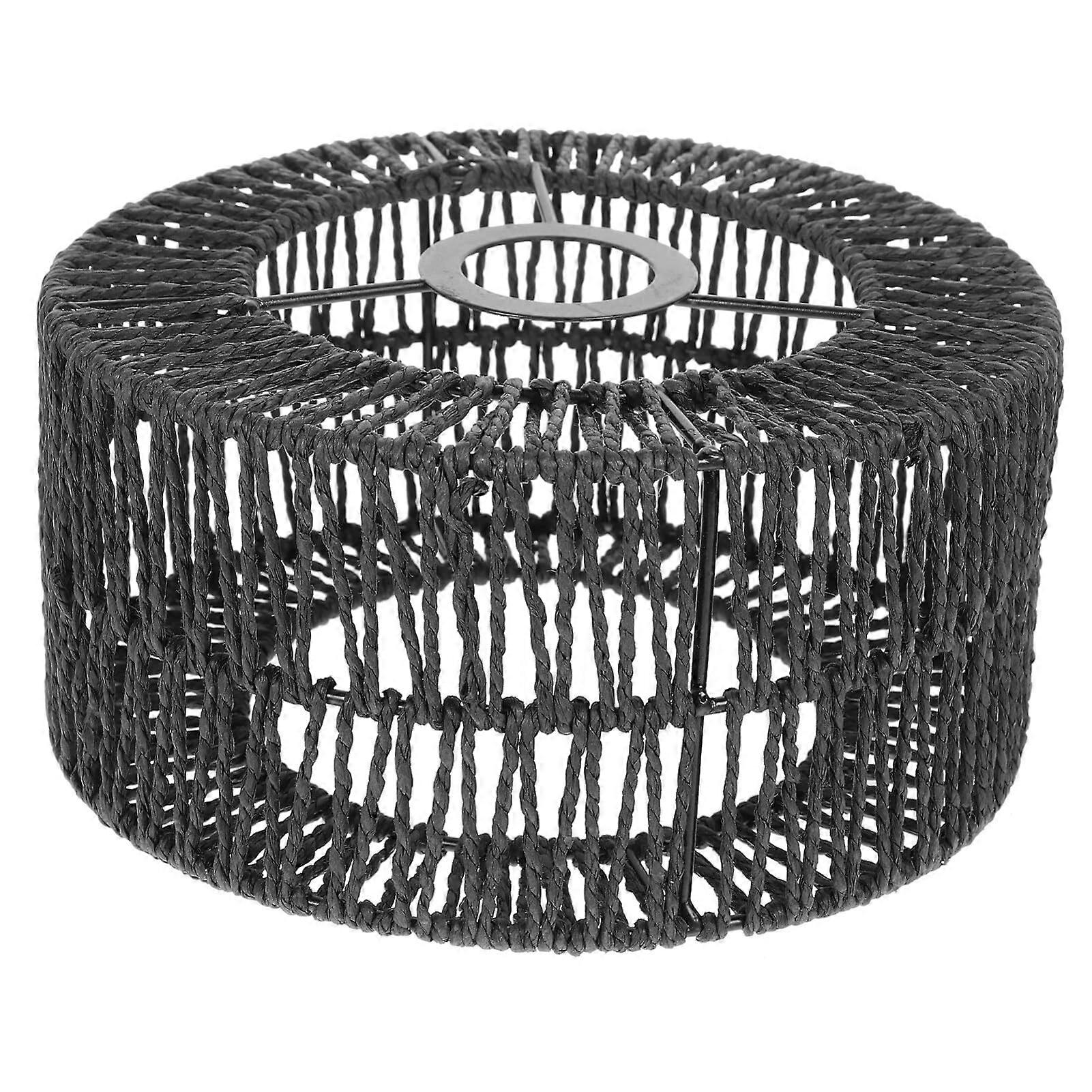 Boho Rattan Lampshade with 360° Light Projection, Vintage Woven Pendant and Chandelier Shade Replacement, Black