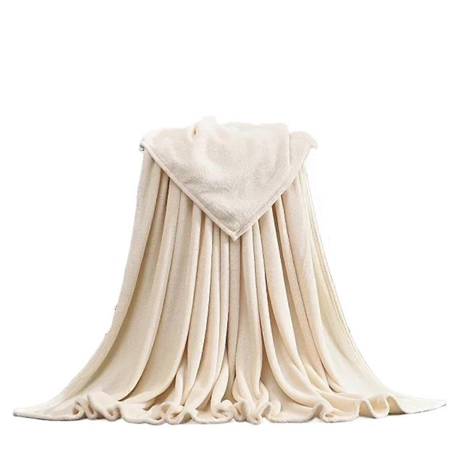 Super Soft Fleece Throw Blanket Ultra Plush Lightweight Couch Blanket Beige 180x200cm