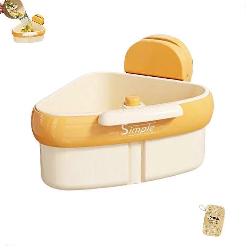 Sink Corner Strainer Basket with Strong Suction Cup Mount, AntiClog Mesh, Yellow Kitchen Organizer