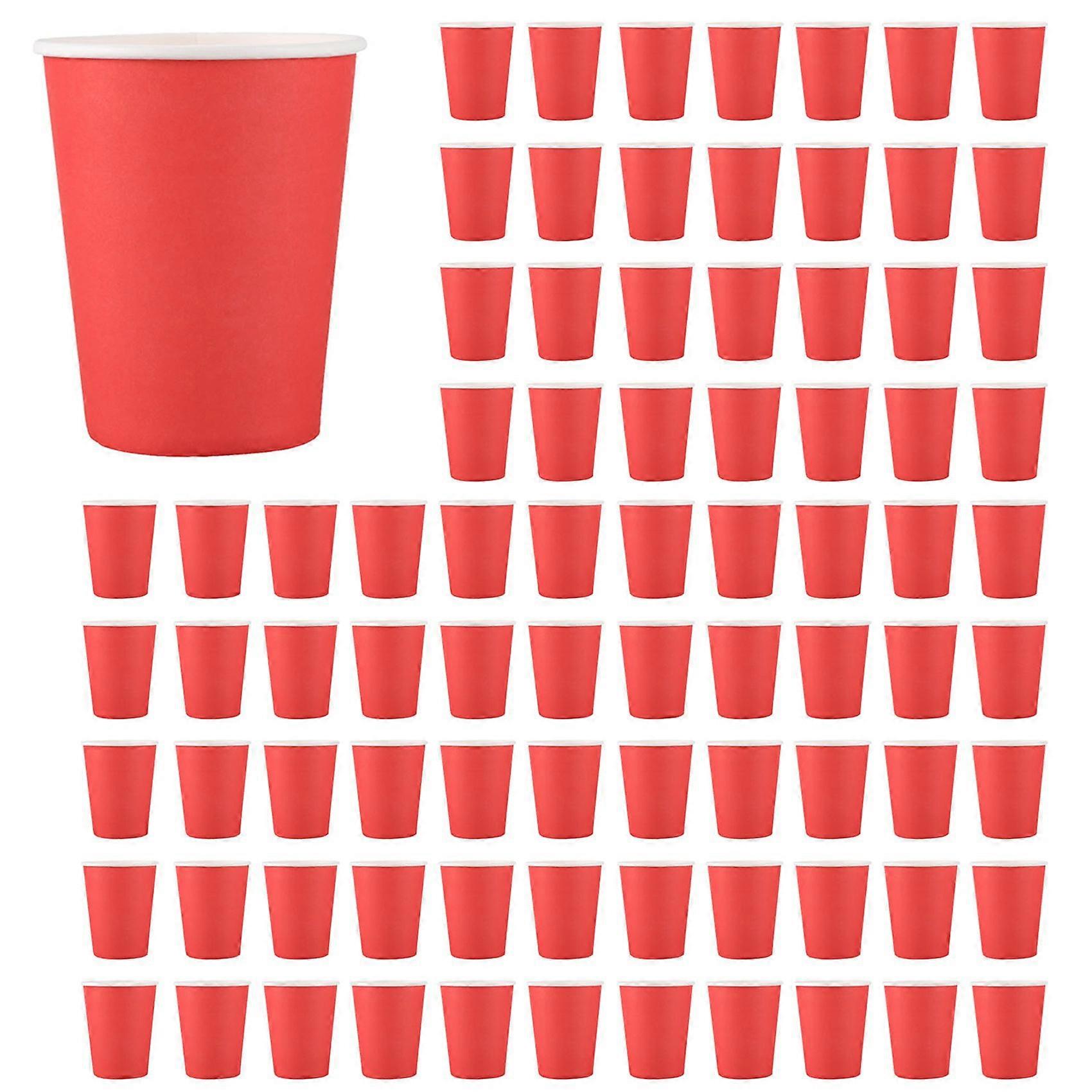 200 Paper Cups (9oz) - Plain Solid Colours Birthday Party Tableware Catering(Red)