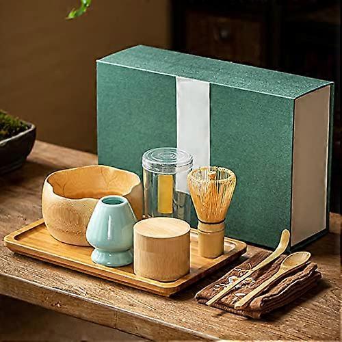 Authentic Japanese Matcha Whisk Set, 8pc Handcrafted Tea Ceremony Kit with Bowl, Scoop, Holder, Tray