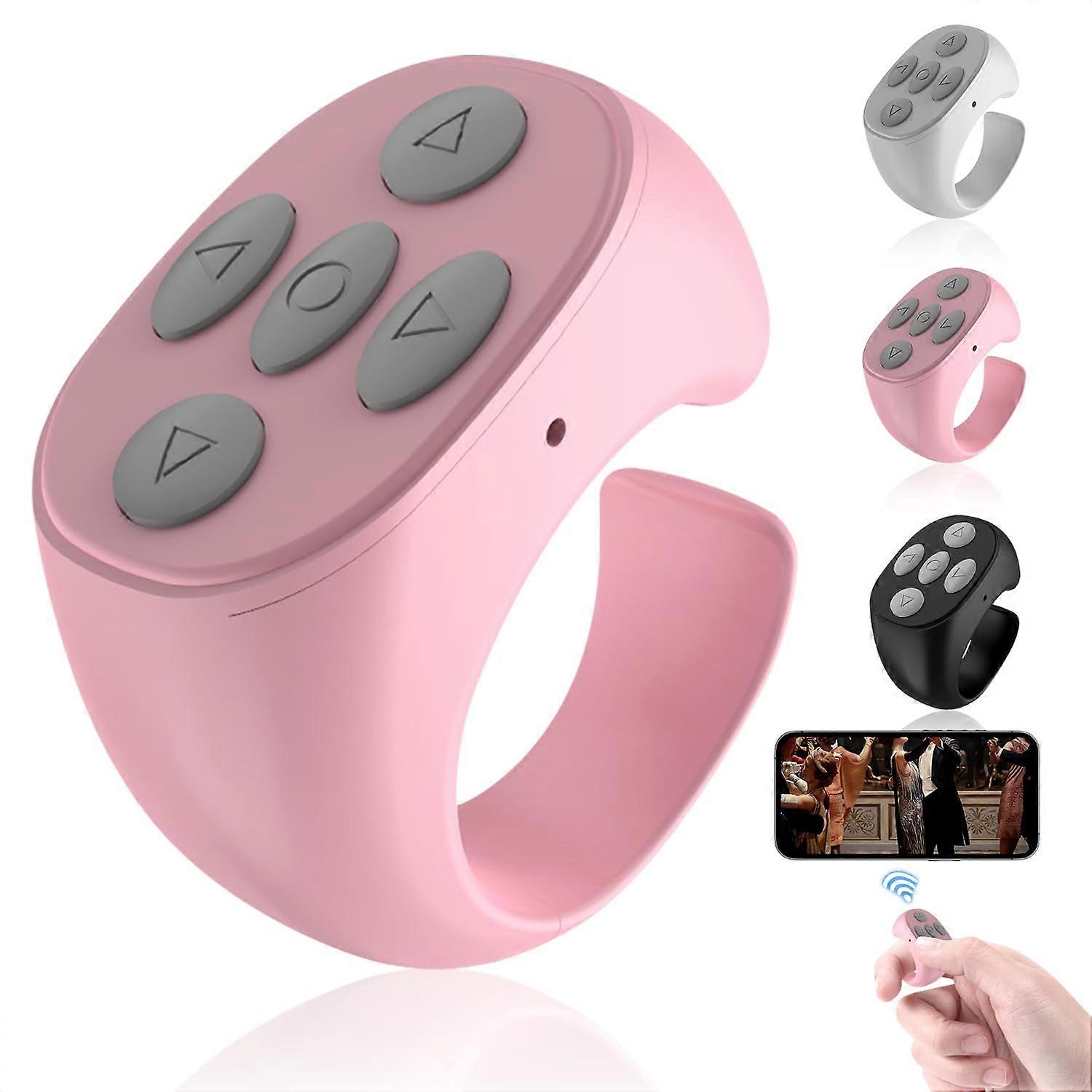 Wireless Bluetooth Remote Control Page Turner Ring, 2025 Automatic Rechargeable Scroller Ring, Pink
