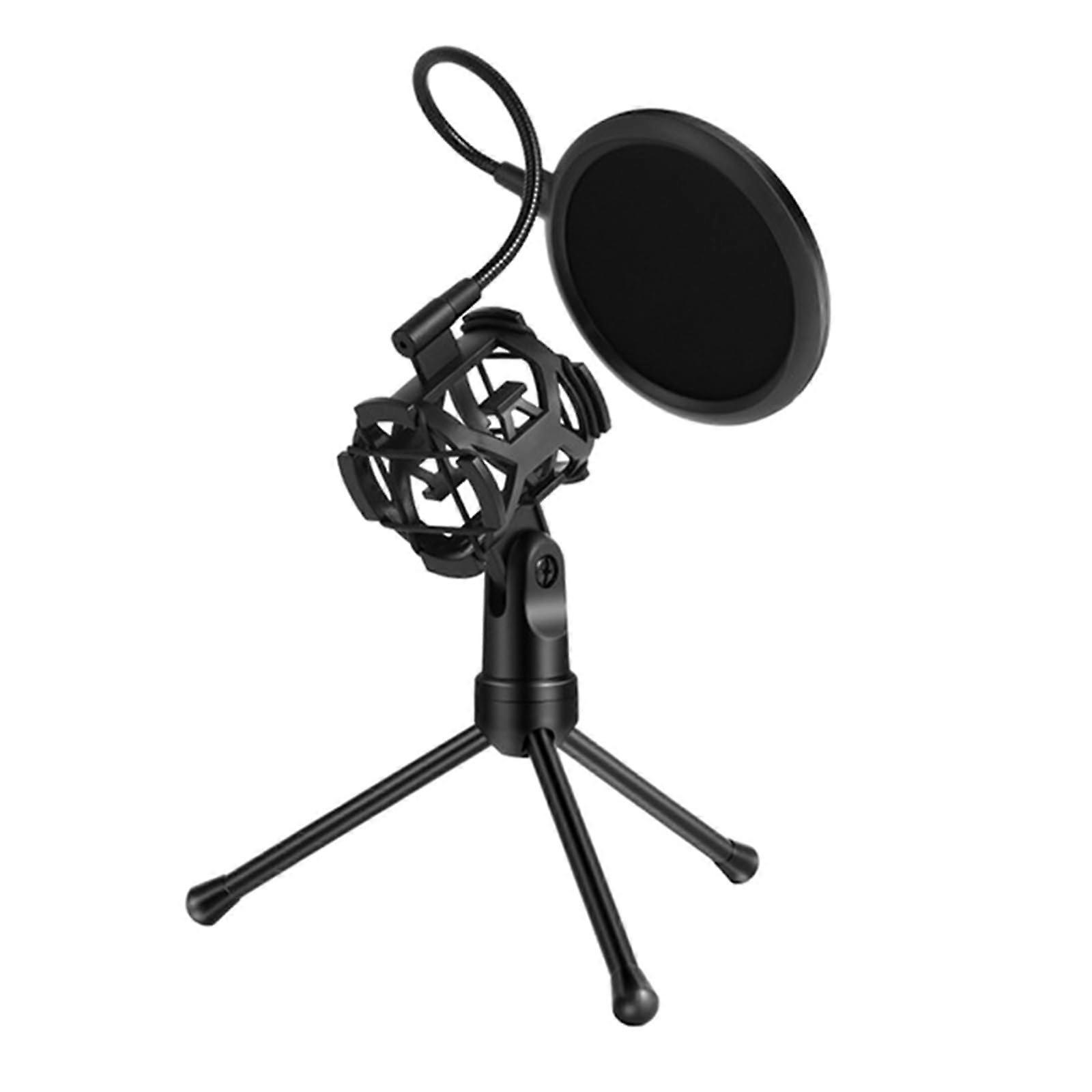Microphone Stand with Shock Absorbing Design and Windscreen for Desktop Use - Adjustable Height, Durable Material, Noise Reduction