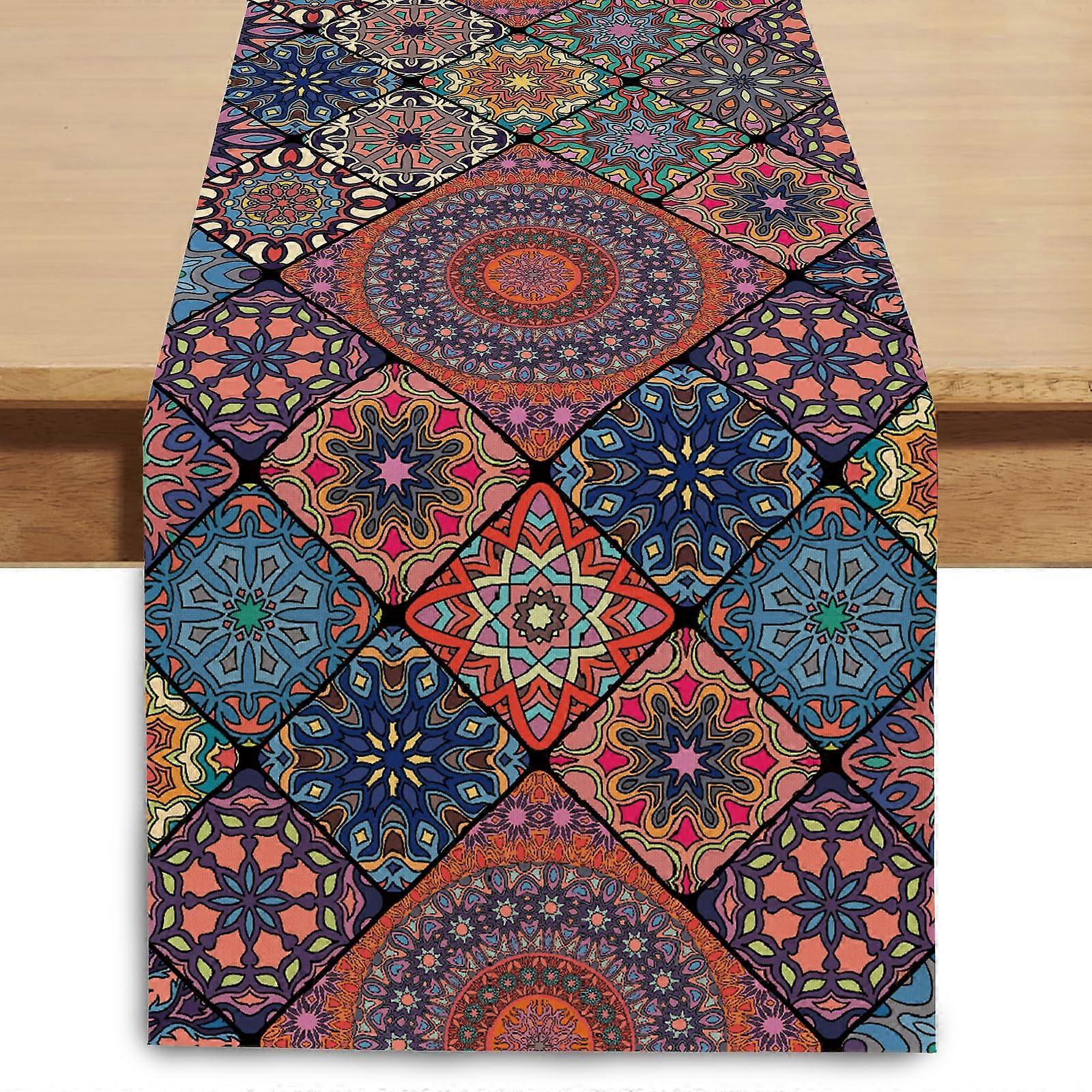 Boho Table Runner 13 x 72 Inches, Elegant Vintage Bohemian Linen Blend for Dining and Holidays