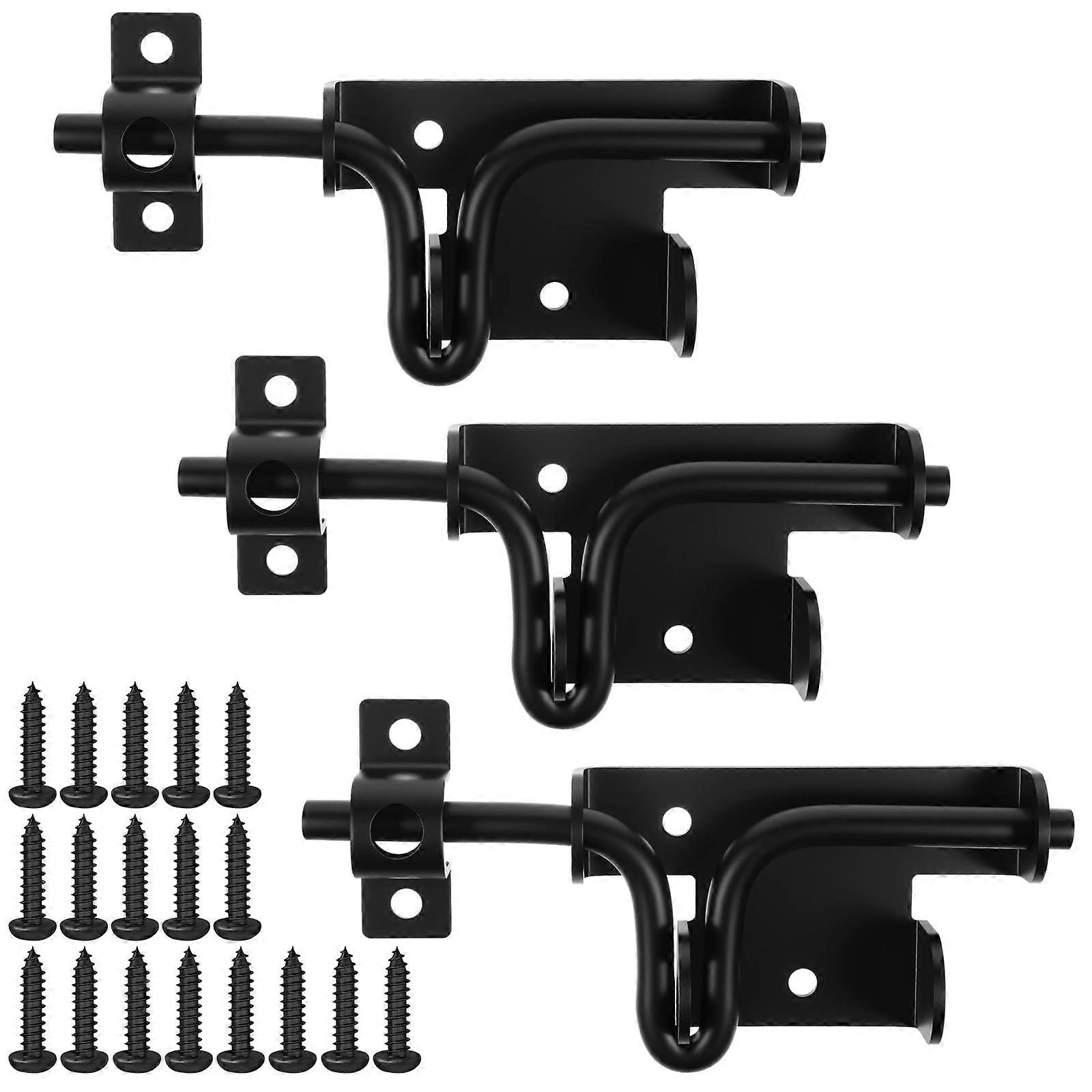 3Pack Heavy Duty Gate Latch with Padlock Hole, Rustproof Iron Slide Bolt Lock for Fence and Barn Doors (Black, 6.4 x 2.3 in)