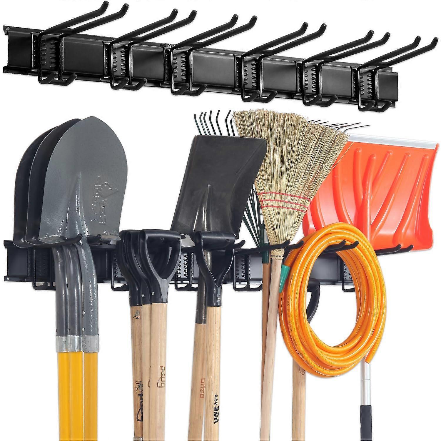 Garage Tool Organizer Wall Mount, Heavy Duty 48' Steel Rack with Adjustable Double Hooks, 350lbs Capacity for Shed and Garden Tool Storage