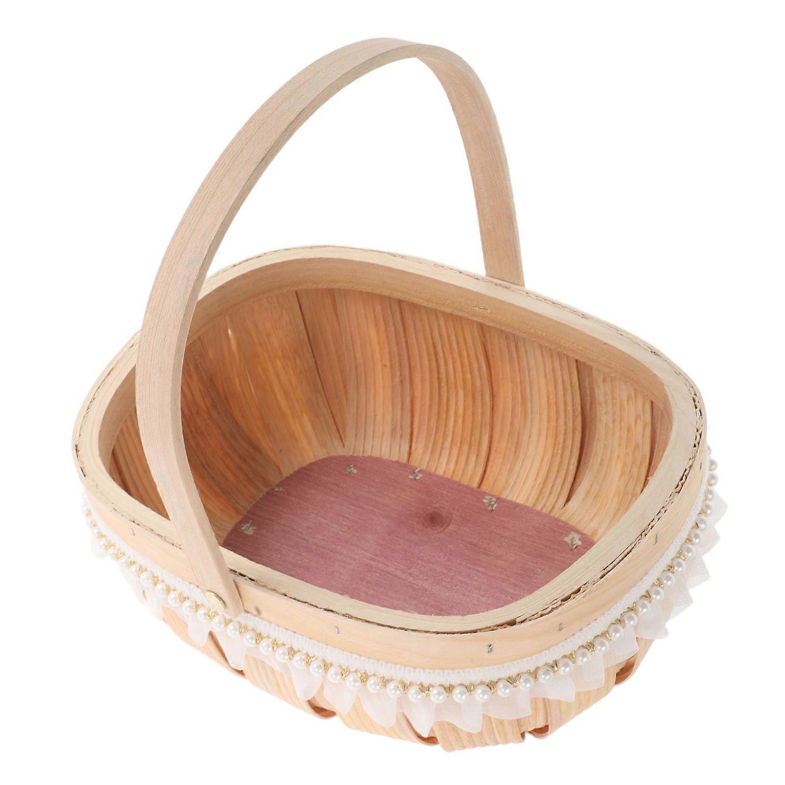 Handwoven Chicken Egg Basket for Fresh Eggs with Handle Light Yellow Bamboo