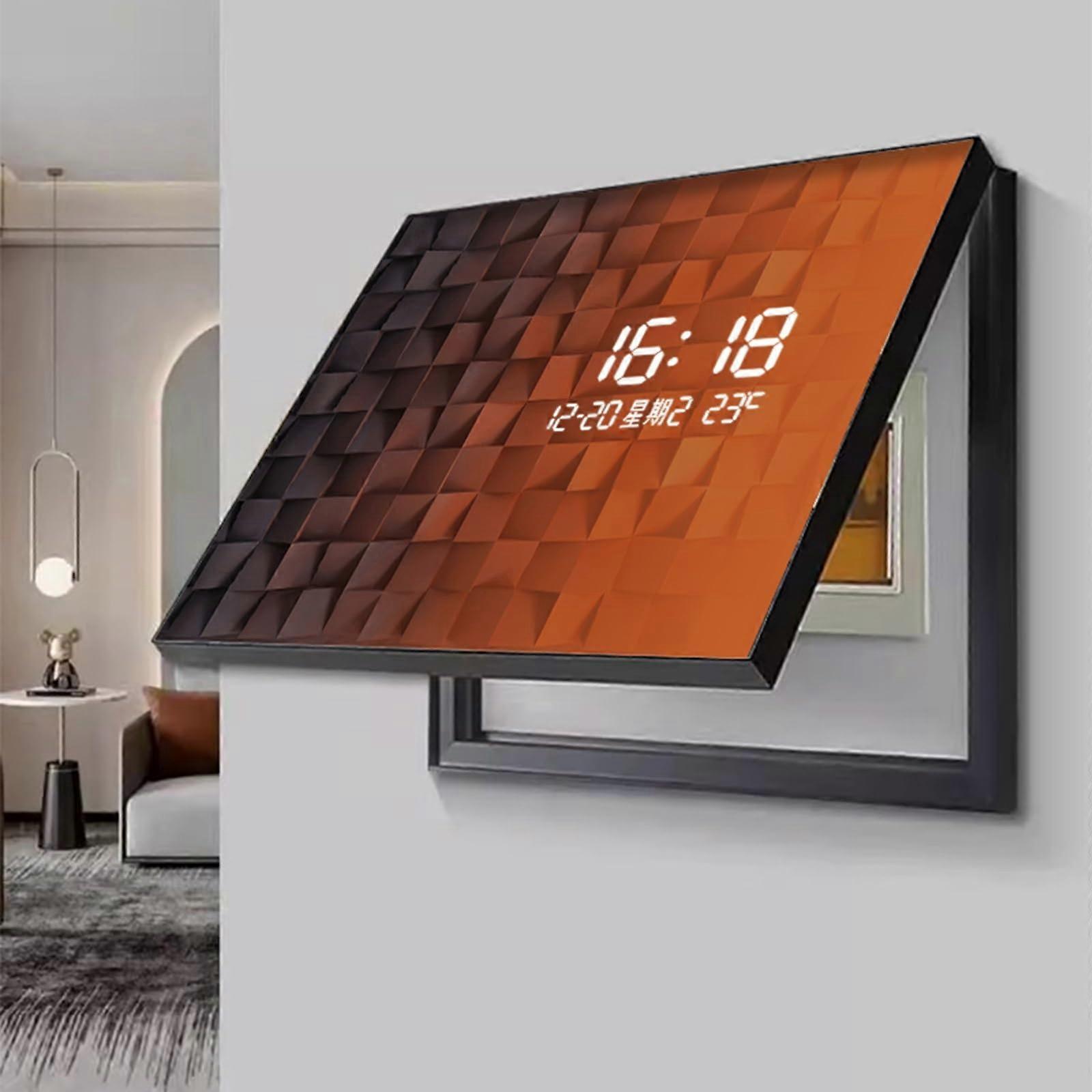 Black Electrical Panel Cover with Clock and Motion Sensor, FlipUp Alloy Frame 90x70cm