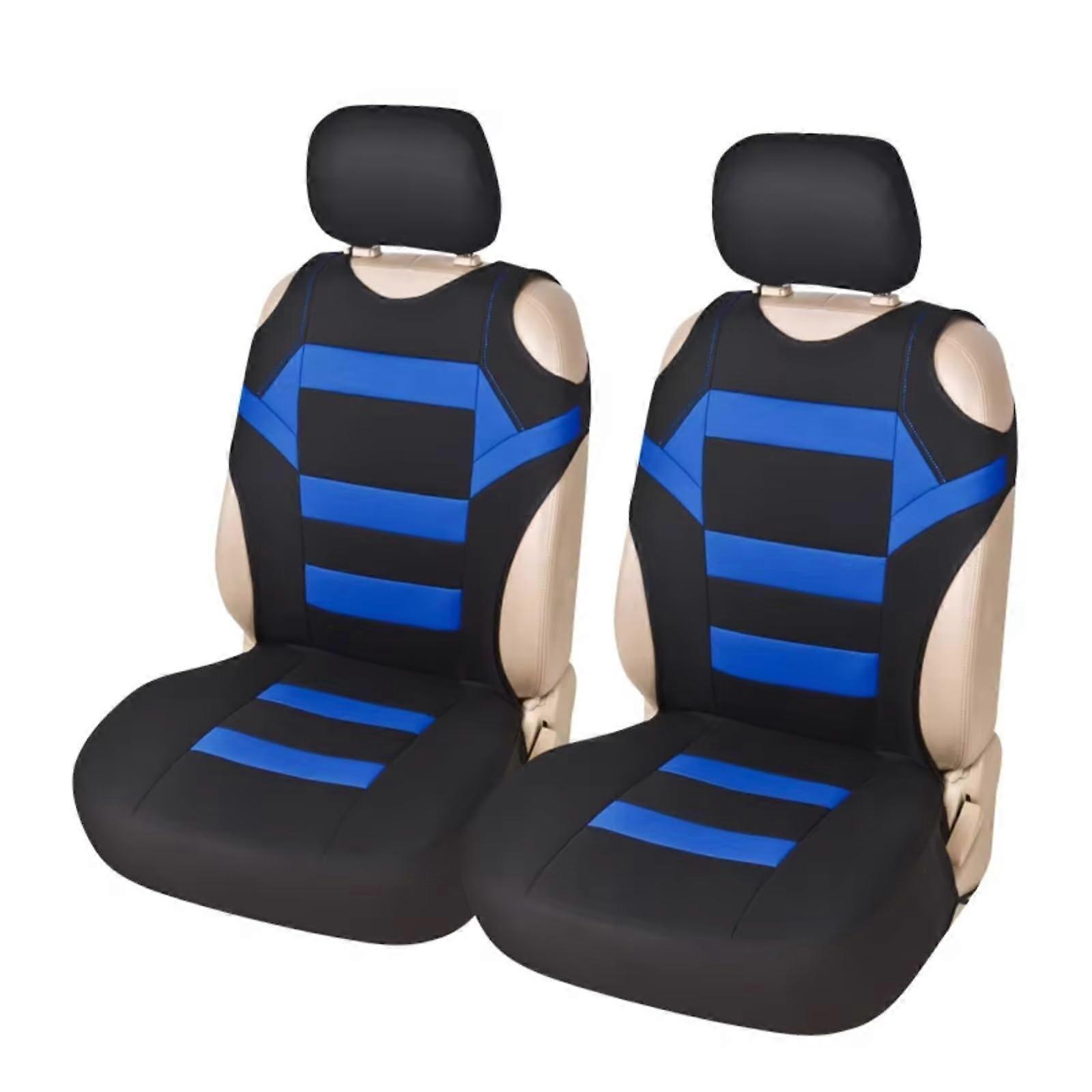 Universal Fit Front Car Seat Covers 2pcs Set Breathable Polyester Protector Blue