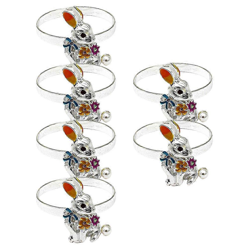 Silver Bunny Napkin Holders Easter Napkin Circles for Table Setting 6Pcs