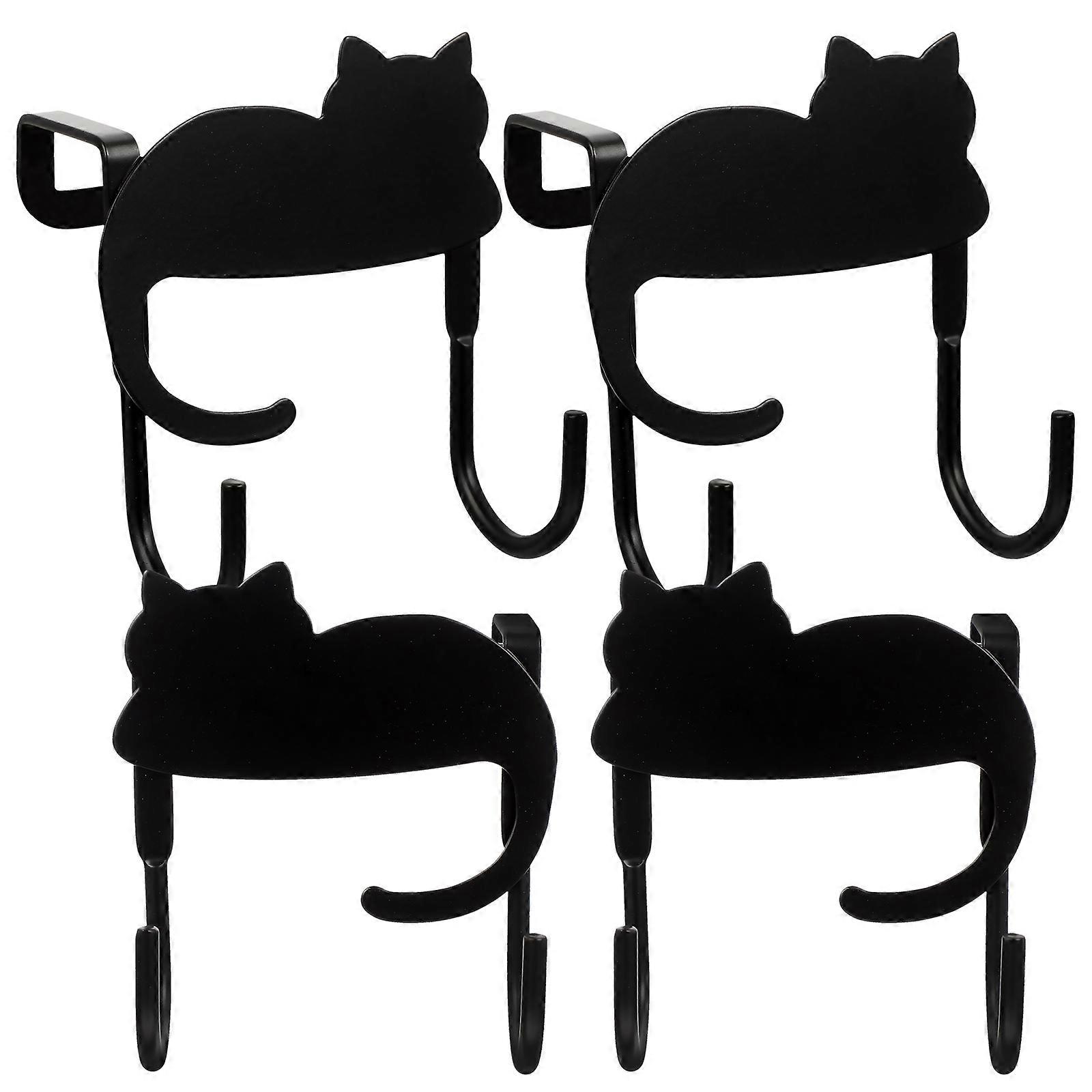 Iron Cat Shaped Clothes Hook for Wall Mounted Coat Rack 4Pcs Black Hooks