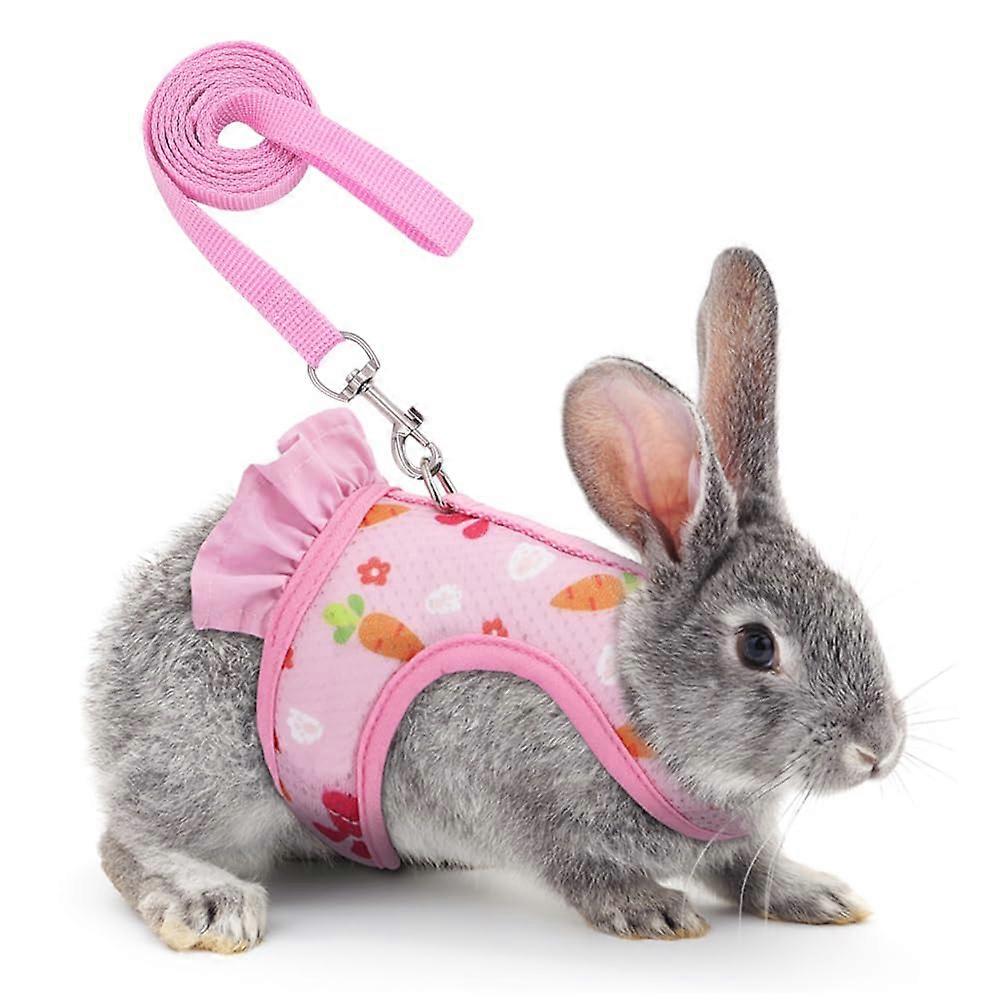 Adjustable Rabbit Harness and Leash with Breathable Mesh Bunny Vest, Soft Pink Small