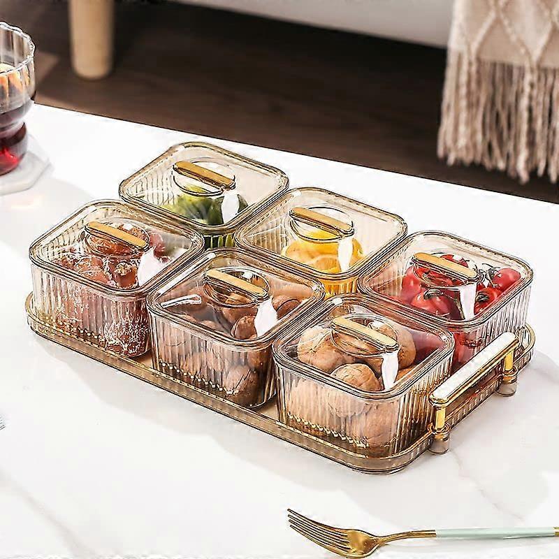 Serving Platter Set with Multiple Removable Bowls and Clear Lids for Snacks Nuts Candy Fruit Gold