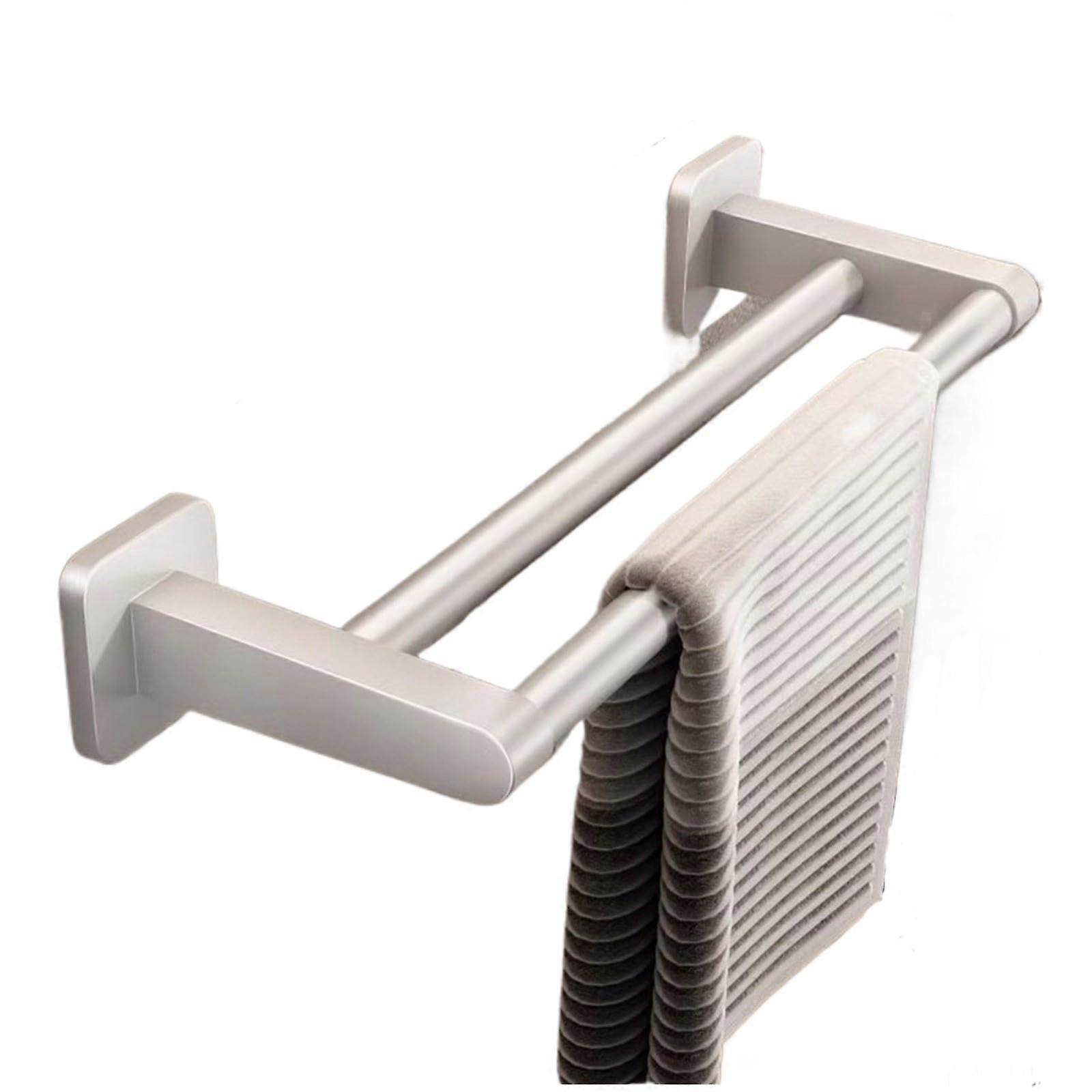 Wall Mounted Double Towel Bar No Drill Bathroom Rack Space Saving Holder White 60cm
