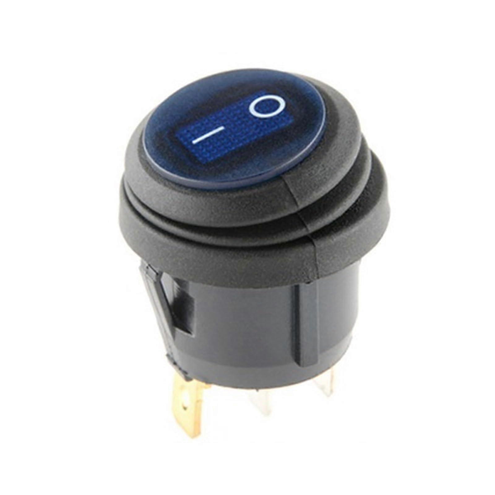 220V Blue Light Rocker Switch for Boat, Round 3 Pin 25mm Panel Mount with Indicator Light