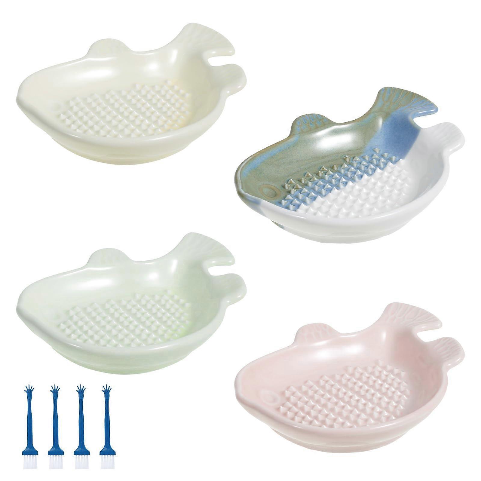 Ceramic Garlic Grater Plates, Small Fish Shape Ginger Grinder, Easy Grinding, Dishwasher Safe