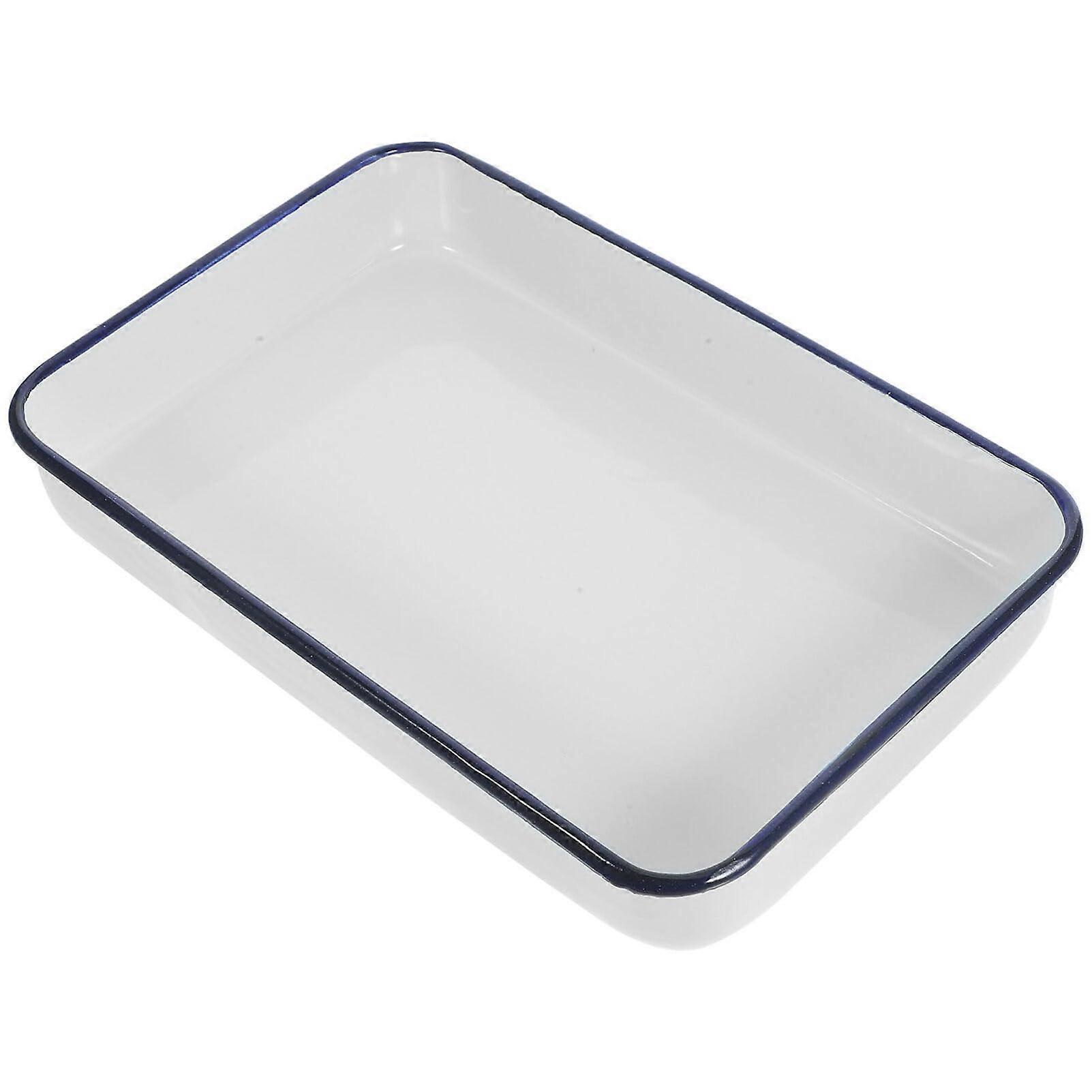 White Enamel Roasting Pan 30x20x5cm Rectangular Baking Dish NonStick Easy Clean Serving Tray