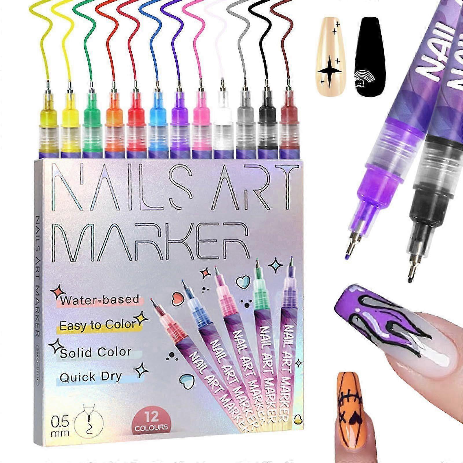 12Pcs Nail Art Pen Marker Set 0.5mm  Fine Tip for Precise Graffiti Drawing