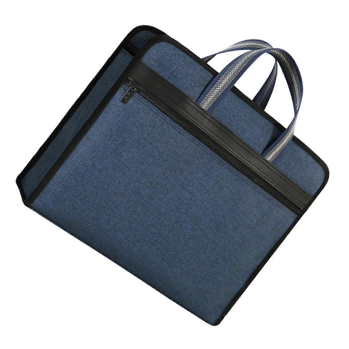 Document Organizer with Multiple Compartments Canvas Travel Document Holder Bag for Business Dark Blue