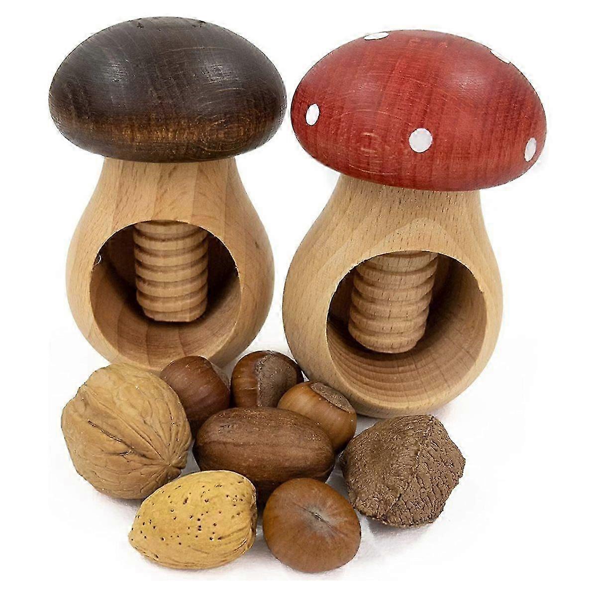 2pcs "Mushroom & Toadstool" Wooden Nutcracker Set Nut Shelling Tool, Multi-Functional Walnut Cracke