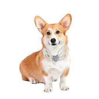 Dog Necklace Pearl Four Row Pet Necklace with Heart Pendant for Wearing