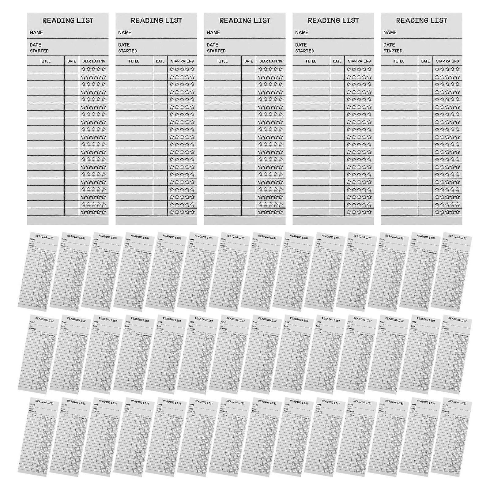 Library Card Bookmark Reading List Paper for Book Tracking 50Pcs Set