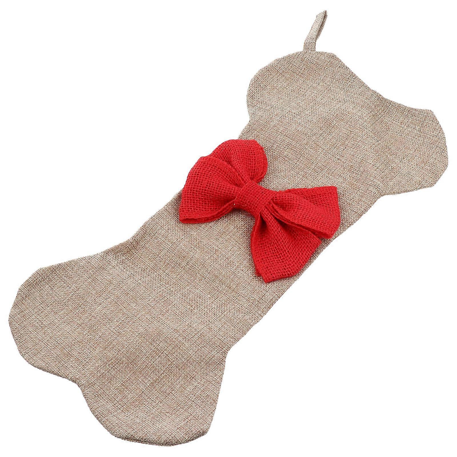 Christmas Stocking Jute Bow Bone Shaped Hanging Stocking Decoration