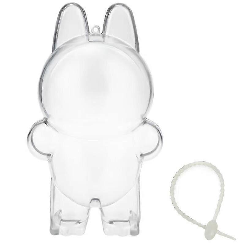 Acrylic Display Case for 17cm Doll, Dustproof Clear Protective Box with Silicone Keychain Macaron