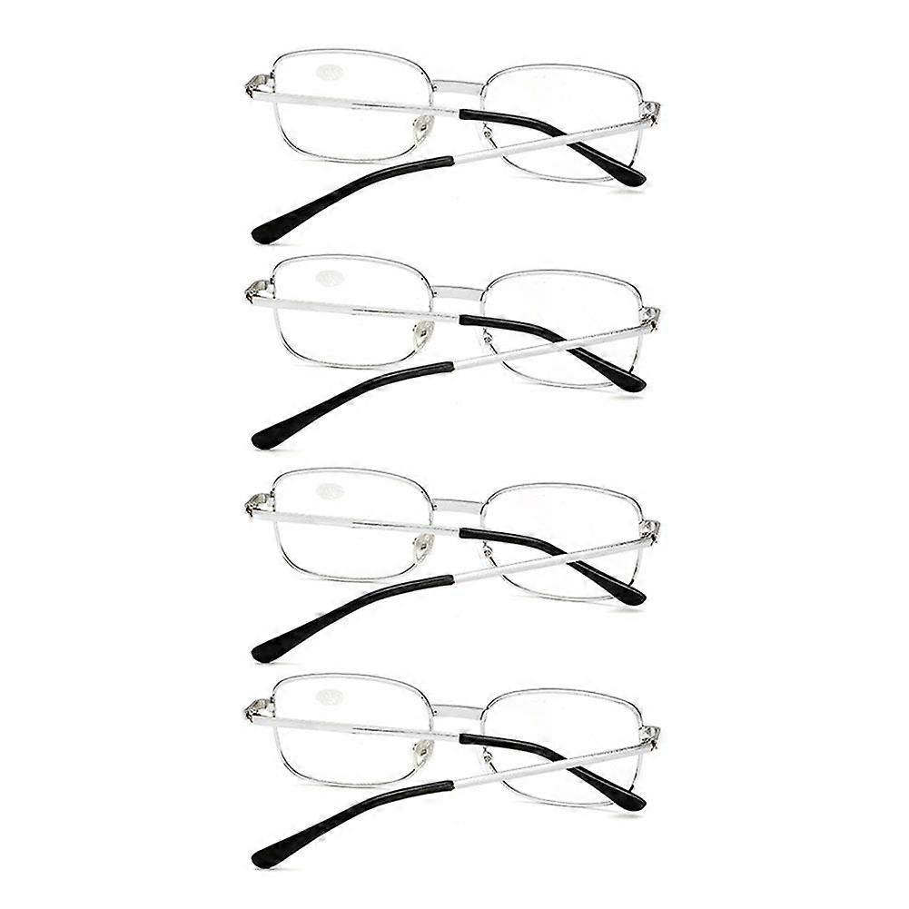 Reading Glasses 4 Pack Metal Rectangular Frames Silver 3.00X Accurate Fit Easy Replacement