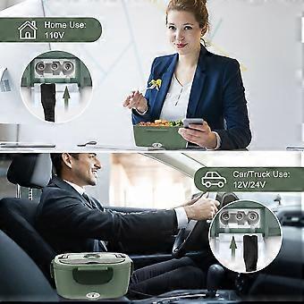 Electric Heated Lunch Box with Car & Home Adapter, Leakproof Dual Compartments US Plug
