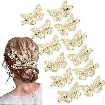 12 fermagli per capelli a forma di farfalla - Fiocchi per capelli dorati da bambina, fermagli in metallo antiscivolo per matrimoni