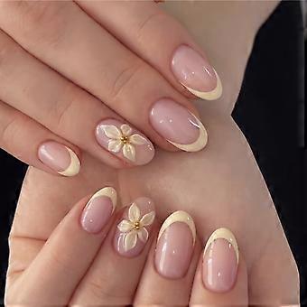 French Edge Press On Manicure Set in Soft Pink and Pale Yellow, 24 Piece Multi Size ABS Wearable Pieces for Fast Decorative Home Styling Multicolor