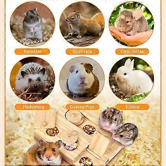 6-in-1 Wooden Treat Dispenser for Small Animals, Interactive Enrichment Toy for Hamsters, Rabbits, Chinchillas, Rats and Gerbils