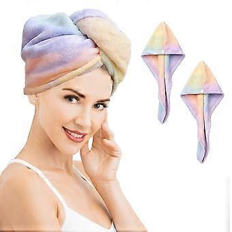 2 Pack Microfiber Hair Towel Wrap Rainbow Quick Dry