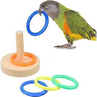 Bird Training Toy, Wooden Bird Toy Parrot Training Basketball Color Stacking Ring