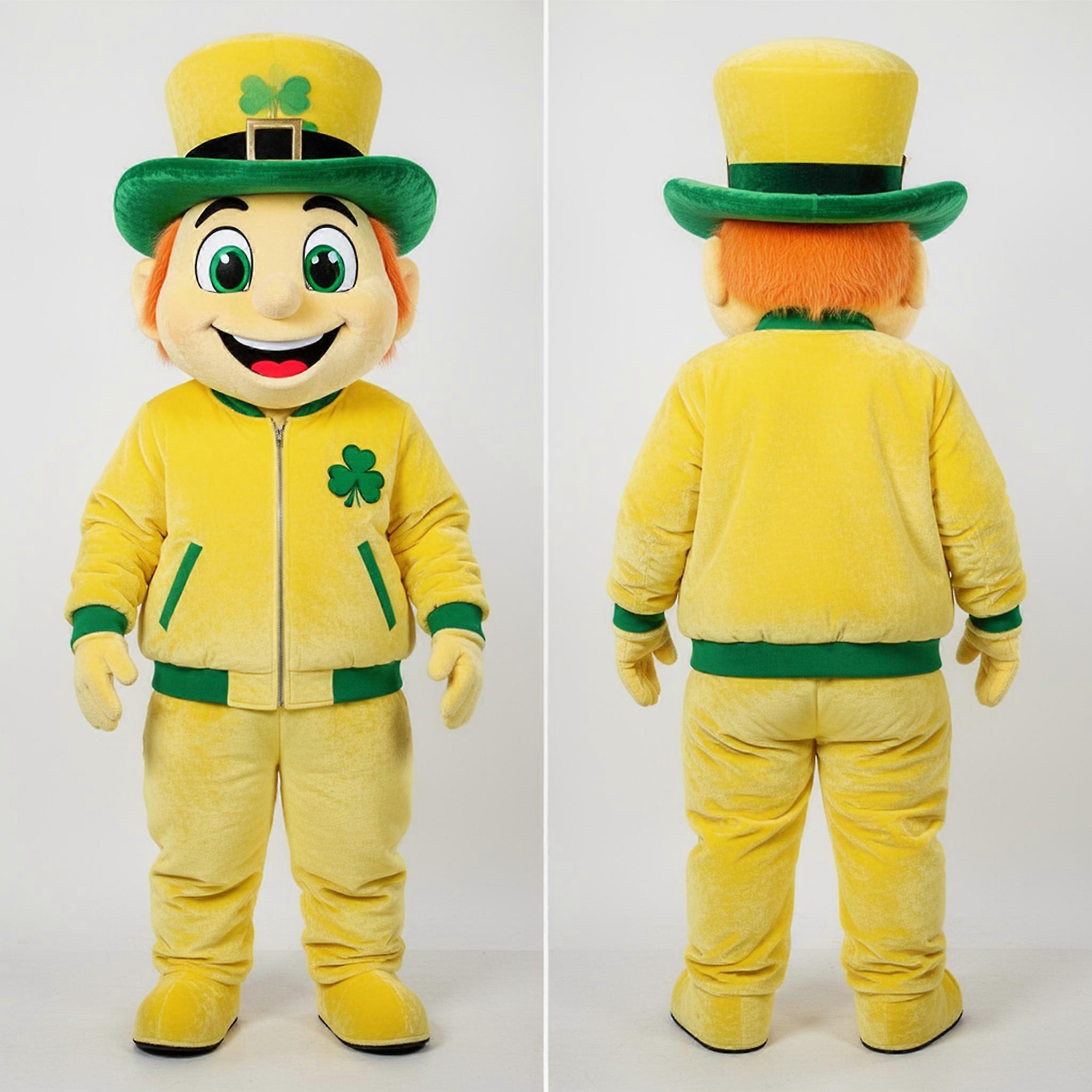MASTICOT Lemon Yellow Cheerful Leprechaun Mascot