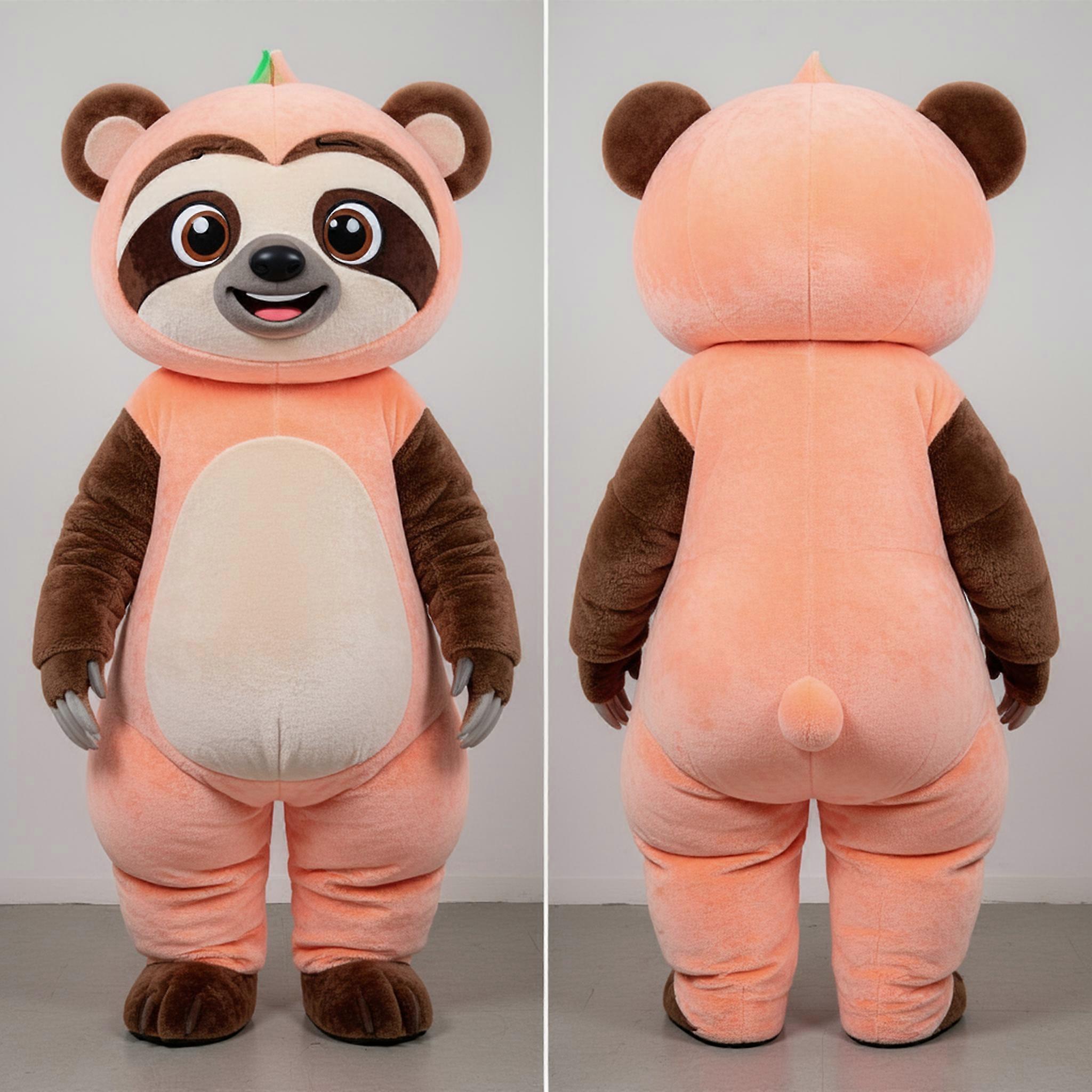 MASTICOT Peach Rounded Sloth Bear Mascot