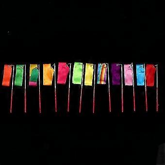 25-26 12pcs 2m Rhythmic Gymnastics Ribbons with Rod Fiberglass Nylon Handle for Kids Dance Chinese Oriental Circus Training Equipment