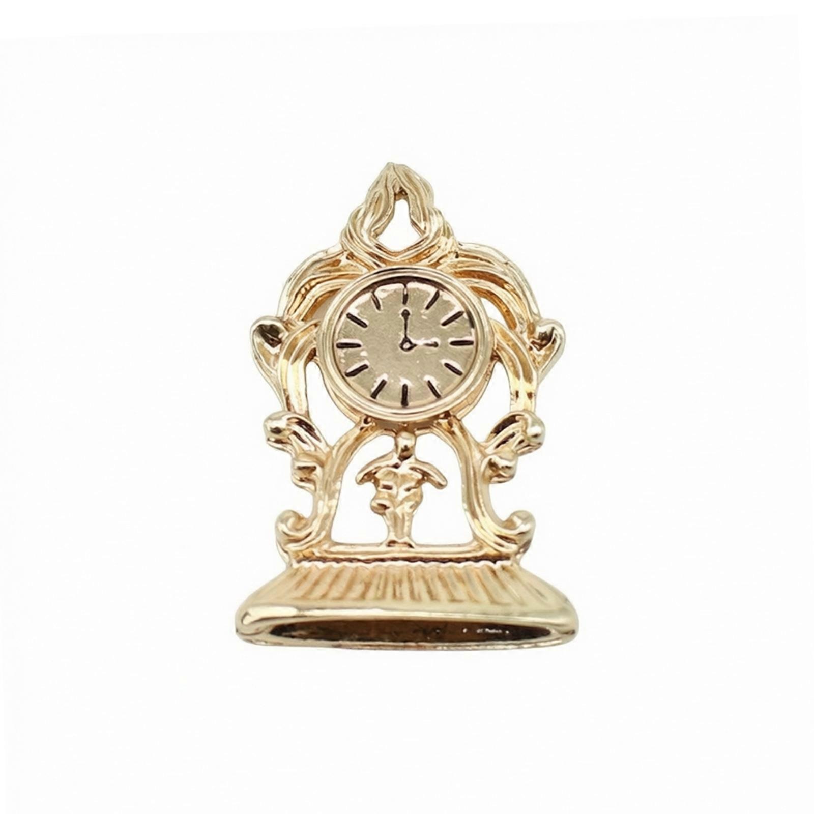 Miniature Clock with Scrollwork Frame Ornate Ornament Realistic for Crafts