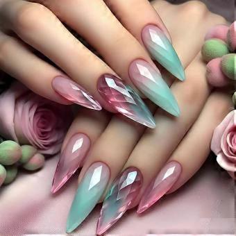 Press On Nails Almond French Fake Nails Medium Long 24Pcs Reusable Glossy Full Cover Set for Women