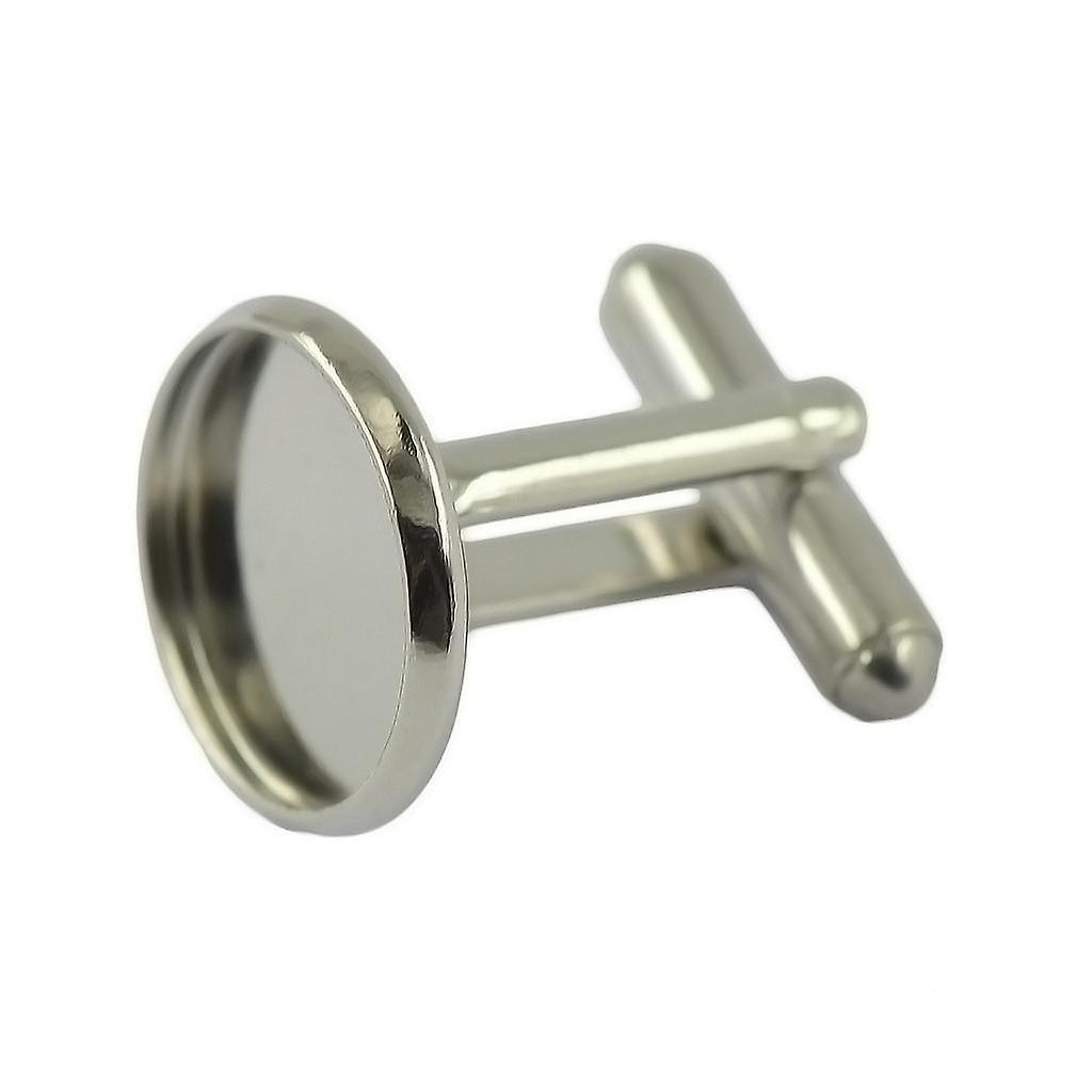 Round Blank Bezel Setting Base Cuff Links DIY Formal Wedding Cufflink Silver