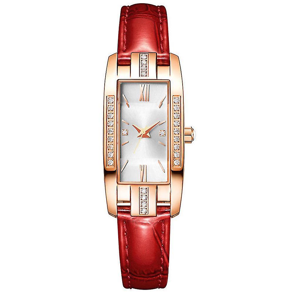 Ladies Fashion Rhinestone Watch Faux Leather Pointer Quartz Wrist Watch